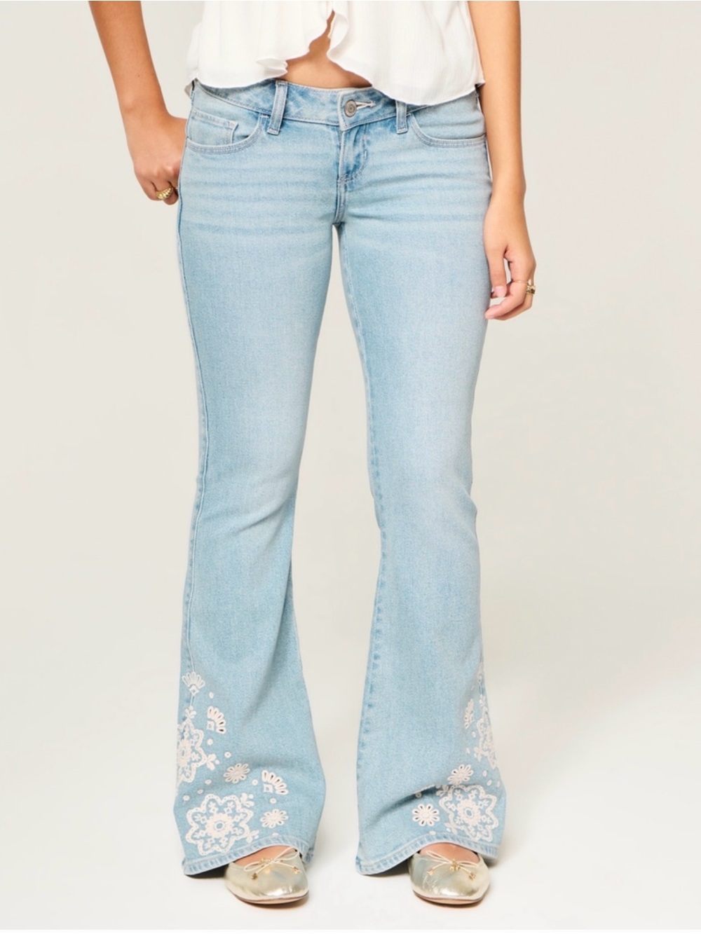 Hollister Light Wash Embroidered Flare Jeans - Women's Light Blue